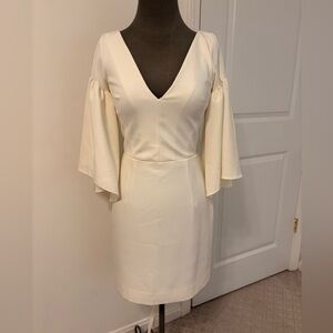 Milly Ivory Dress with Flutter Sleeves and Tie Detail. Size 2.